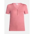 thumbnail image 6 of Scenario Women's V-Neck Henley Top with Short Puff Sleeves, Sizes XS-XXXL, 6 of 6