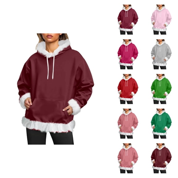 Women's Hoodie 2026 Fashion Long Sleeve Drawstring Plain Hooded Sweatshirt with Pockets Pullover Top