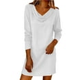thumbnail image 5 of Short Sleeve Dresses for Women Ladies' Solid Color Elegant Swinging Collar Drawn Collar Long Sleeve Round Neck Dress, 5 of 8