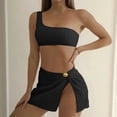 thumbnail image 3 of Pink Season 3Pcs/Set Backless Lines Texture Bikini Skirt Set One Shoulder Bra High Waist Briefs Skirt Set Beachwear, 3 of 8