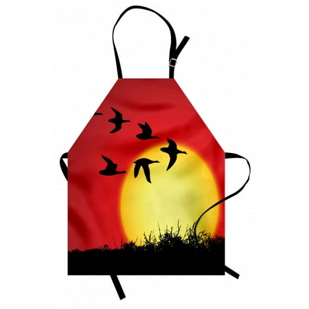 

Geese Apron Migration Theme Flying Skein of Geese Sunset Landscape Image Unisex Kitchen Bib with Adjustable Neck for Cooking Gardening Adult Size Scarlet Mustard by Ambesonne