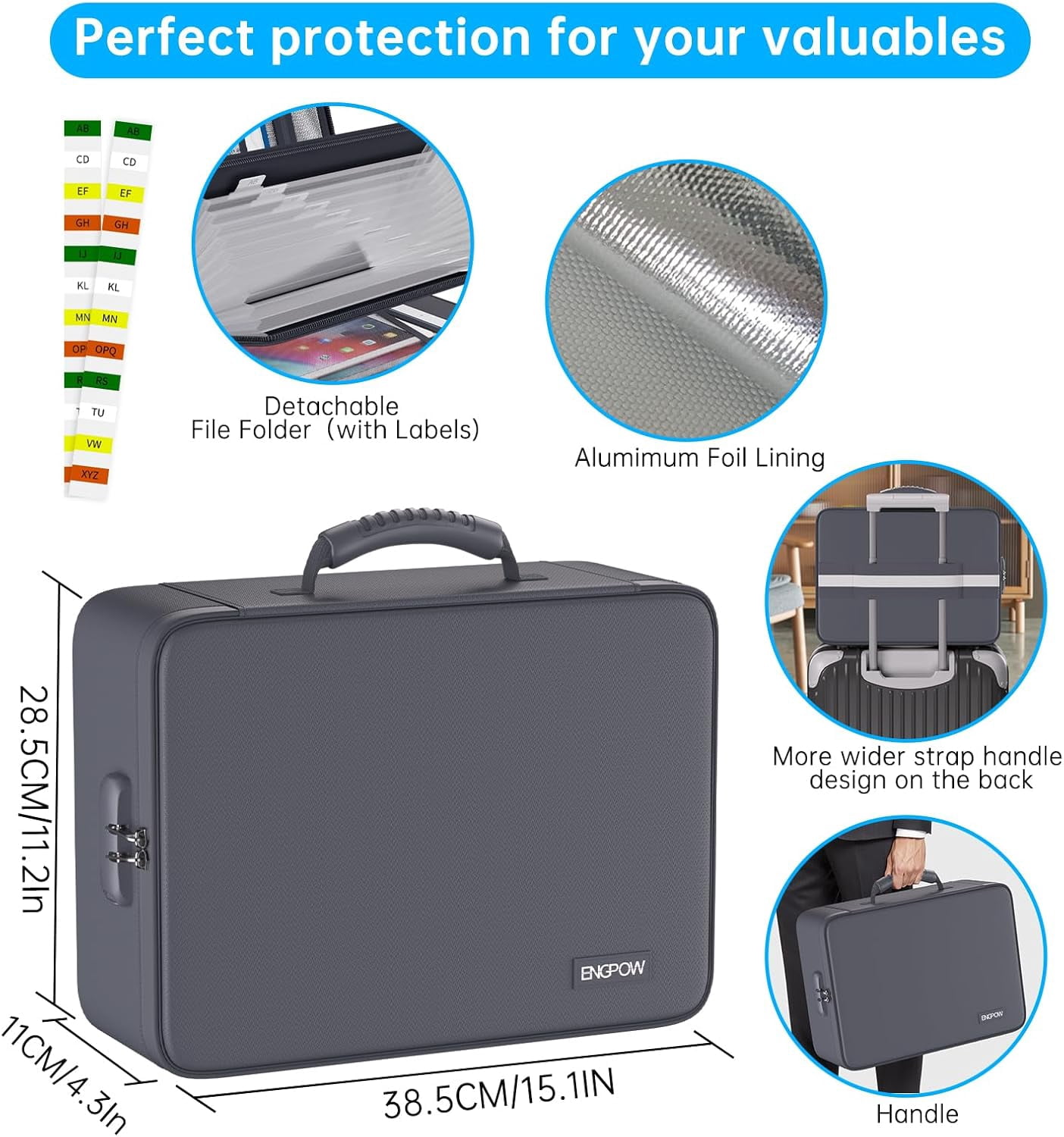 5200℉ Fireproof File Organizer Bag with 13 Pocket Accordion File Folder,Document Organizer Box with Lock&Labels,Multi-Layer Portable Home Travel Safe Storage Box for Important Documents,Gray