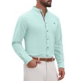 thumbnail image 4 of INSPIRE CHIC Men's Stand Collar Long Sleeves Button Down Solid Color Linen Business Shirt M Light Green, 4 of 6