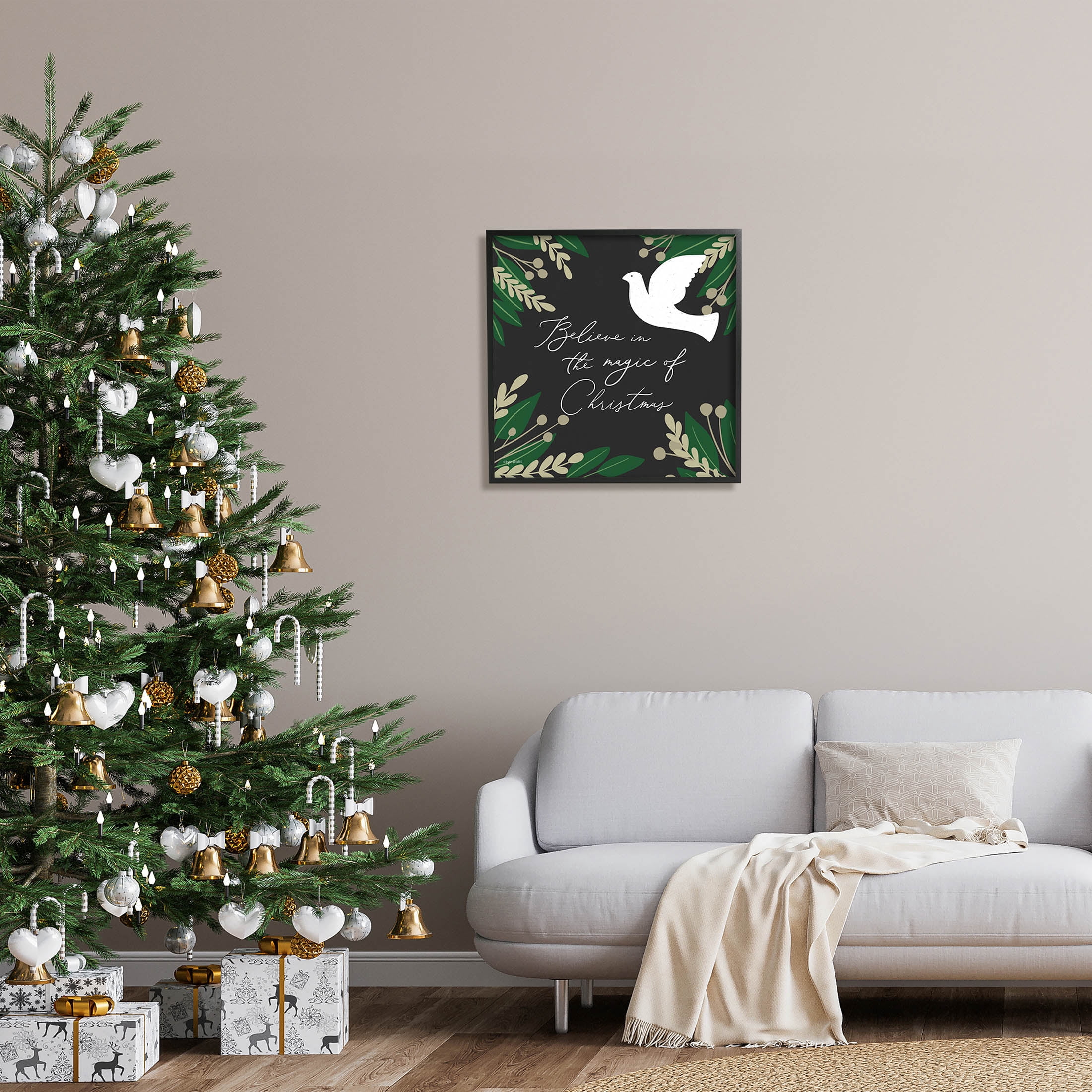 Stupell Industries Magic Of Christmas Botanical Dove Graphic Art Black Framed Art Print Wall Art, Design by Kyra Brown