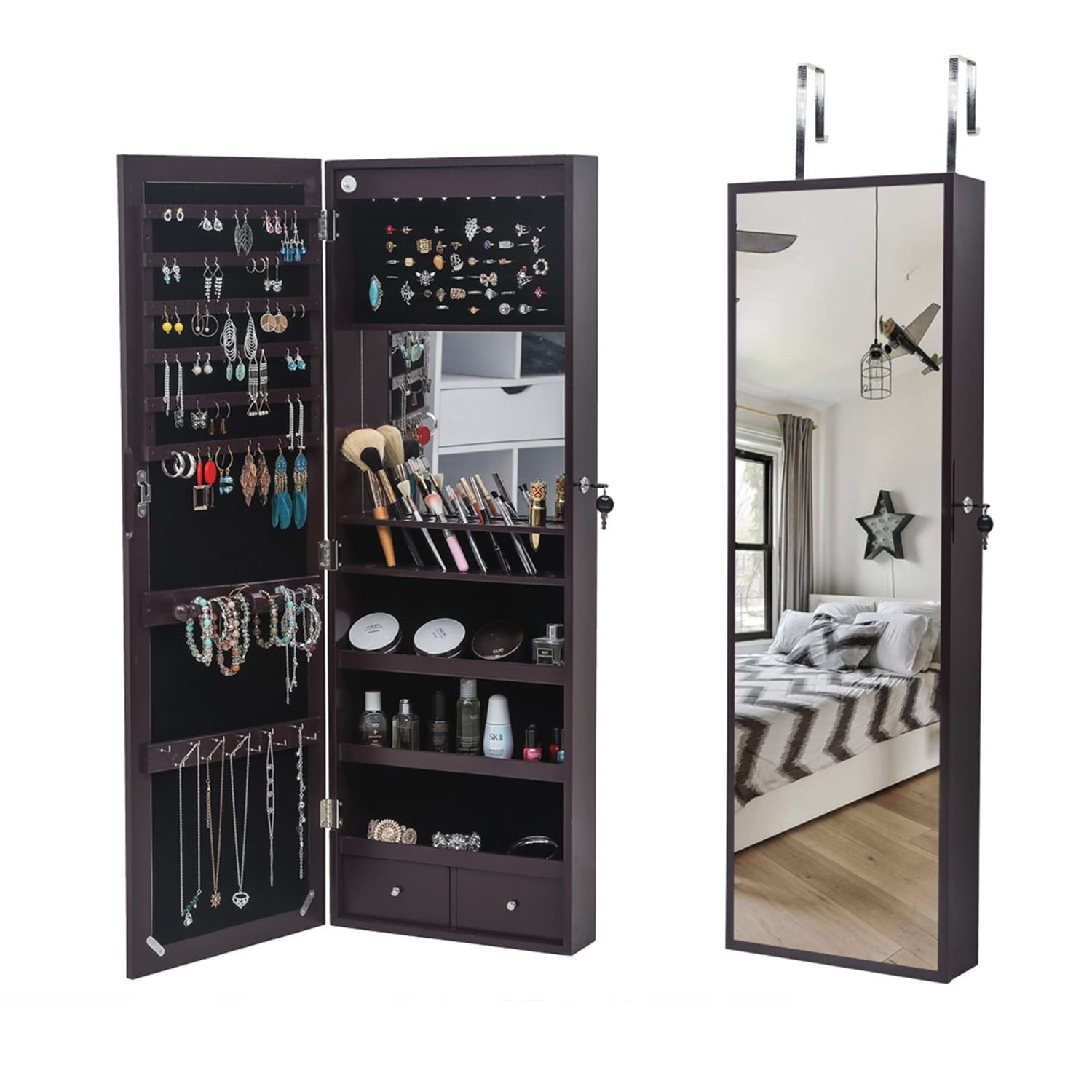 FullLength Mirror Jewelry Jewelry Organizer with 8 LED Lights