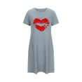 thumbnail image 4 of Sakmal Robe de Nuit Moomoo Confortable pour Femmes Grande Taille Courte Grise Robe de Maison à Manches Courtes Imprimé Cœur Chemises de Nuit pour Femmes, 4 of 5