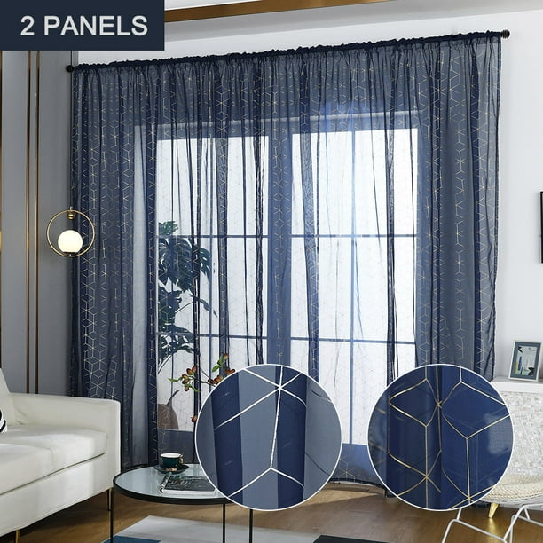 Semi-Sheer Curtains Rod Pocket Room Darkening Curtains for Living  Room/Bedroom Set of 2 Panels (39'' W x 78'' L, Dark Blue) 
