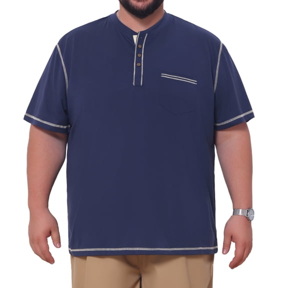 DARING DIVA Men's Big Tall Contrast Trim Button Down Short Sleeve Shirts XL Dark Blue