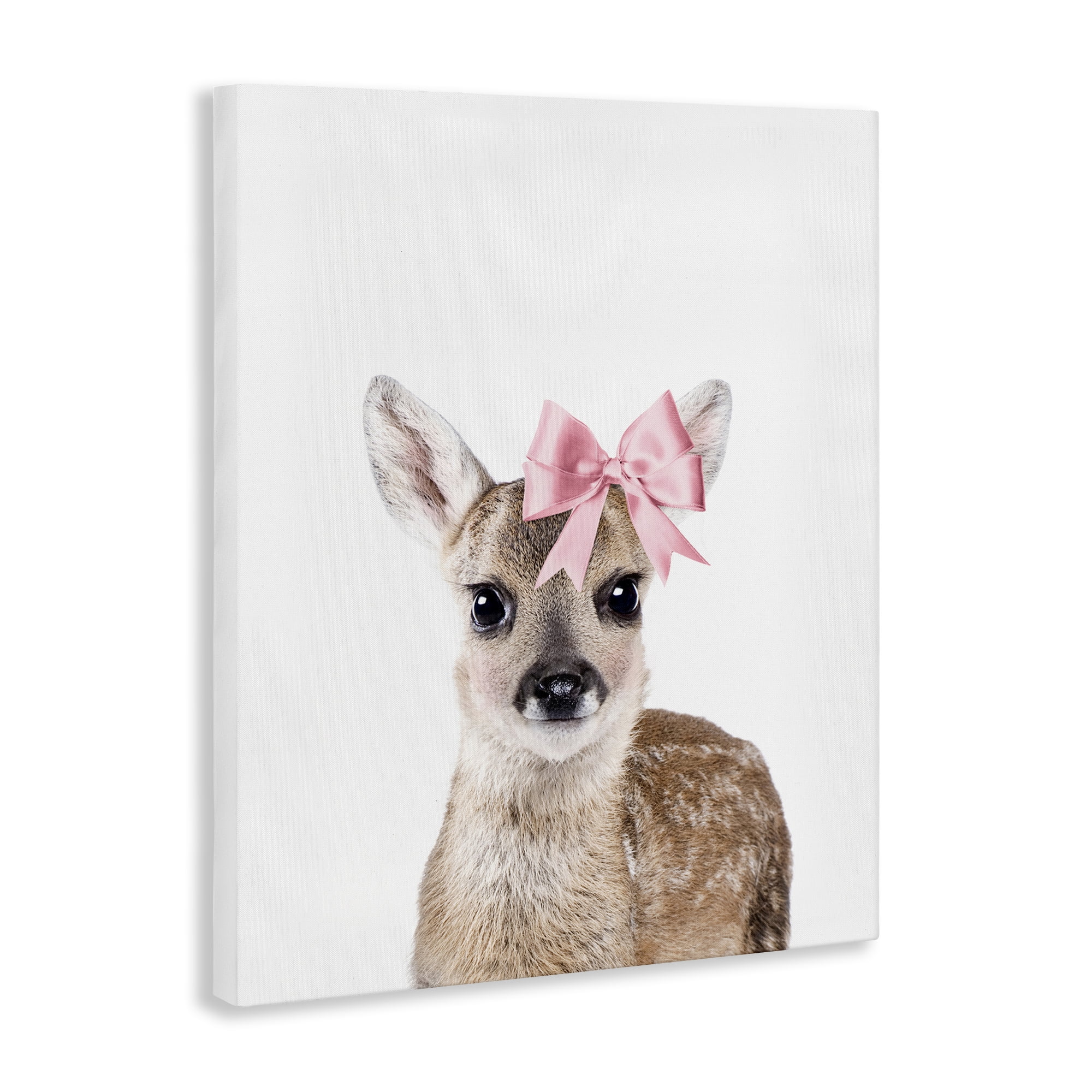 Stupell Industries Fawn with Pink Bow Animals Painting Wrapped Canvas Art Print Wall Art, 30 x 40
