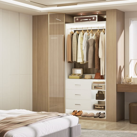 Homieasy 30'' W Closet System with Wooden Drawers, White