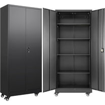SISESOL Metal Storage Cabinet with Wheels,Rolling Garage Storage Cabinet with Lock,Black Metal Cabinet with Wheels and Shelves,Tool Cabinet,Tall Storage Cabinet on Wheels for Garage,Home,Office,Shop