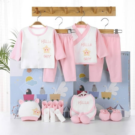 

Yubatuo Newborn Baby Set 18PC Baby Set Baby Clothes Bibs Gloves Sock Outfits Breathable Pink