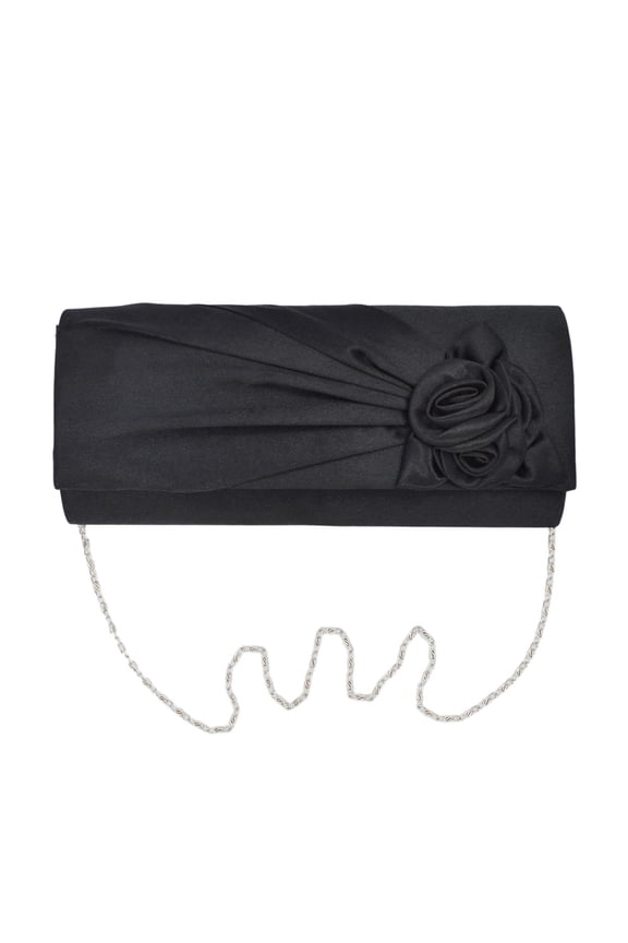 Premium Rose Floral Pleated Satin Flap Clutch Evening Bag