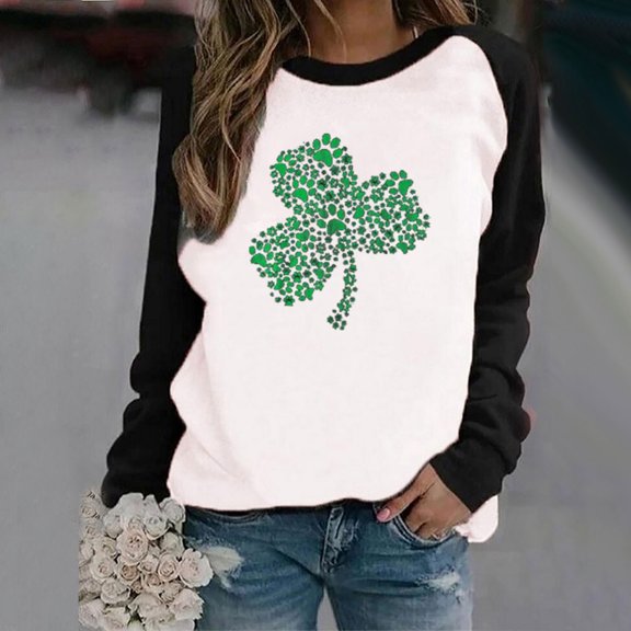EGNMCR Womens Irish Shamrockes Green Shirt Long Sleeve Sweatshirt Heart St Patricks Day Gift St Patricks Day Shamrockes Shirts Gift for Her Irish Shirt Pride Irish Sweatshirt Plus Size T Shirts Tops