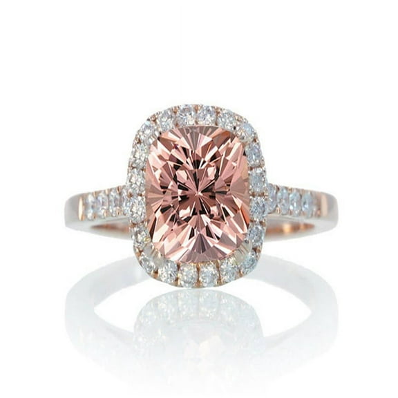 1.5 Carat Perfect Cushion Morganite and Diamond Engagement Ring on 10k Rose Gold