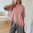 thumbnail image 4 of Asymmetrical Tunic Blouse for Women Summer Oversized Lace Trim T Shirts 2026 Casual Half Sleeve Hem Tops Loose Crewneck Pink M, 4 of 7