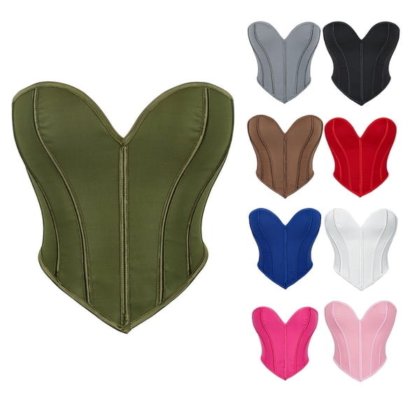 Hkoxplj Women's Matte Solid Color Heart Shaped Bustier Strapless Shapewear Top with Boning Lace Up Back Waist Shaper Tummy Control Corset for Party Cosplay and Daily Outfits 9 Colors