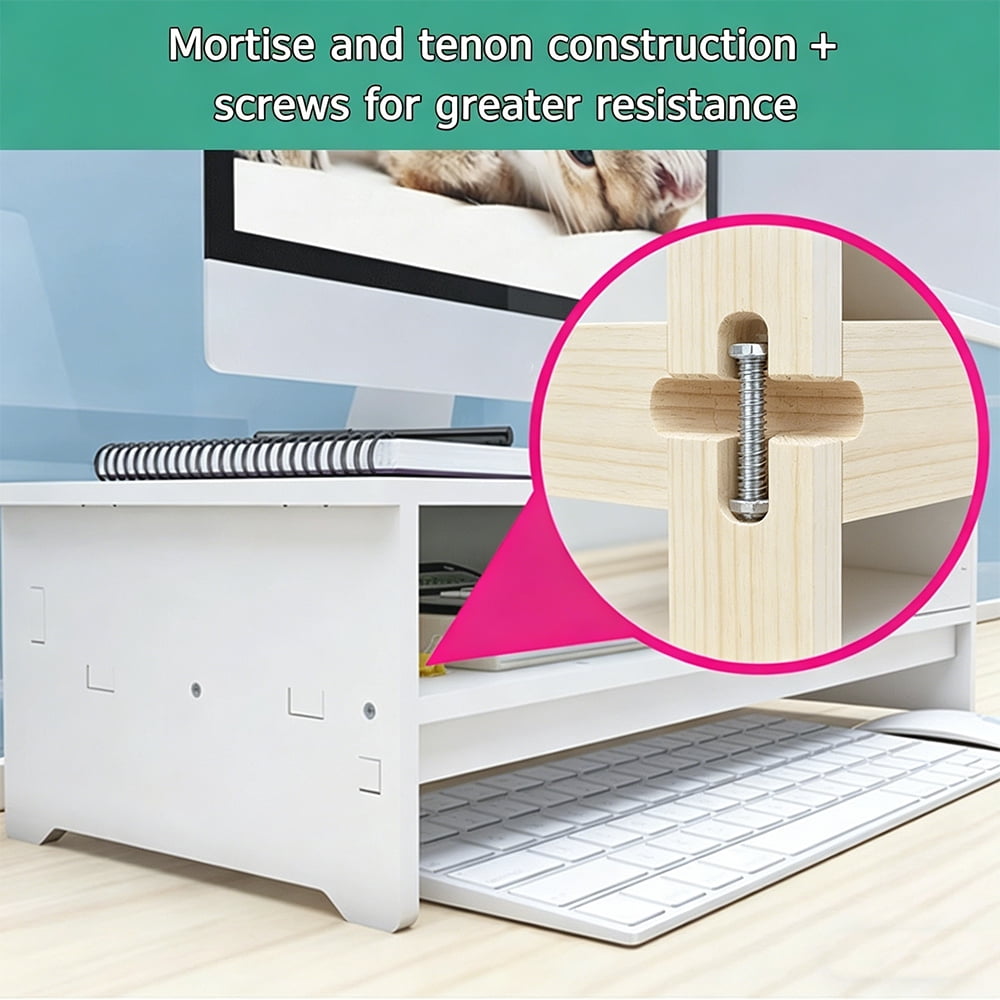White Monitor Stand, Monitor Riser for Desk & Laptop, Computer Stand with Drawer