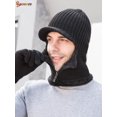 thumbnail image 4 of Spencer 2 In 1 Men Winter Warm Balaclava Beanie Hat Scarf Knit Caps Windproof Conjoined Sleeve Wool Cap Zipper Neck Warmer Ear Protector "Black", 4 of 7