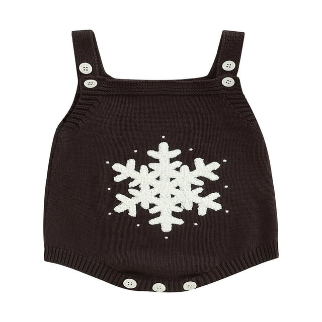 Combinaison Tricotée pour Bébé, Imprimé de Flocons de Neige Dessin Animé, Sans Manches, Encolure Carrée, Barboteuse pour Garçons et Filles