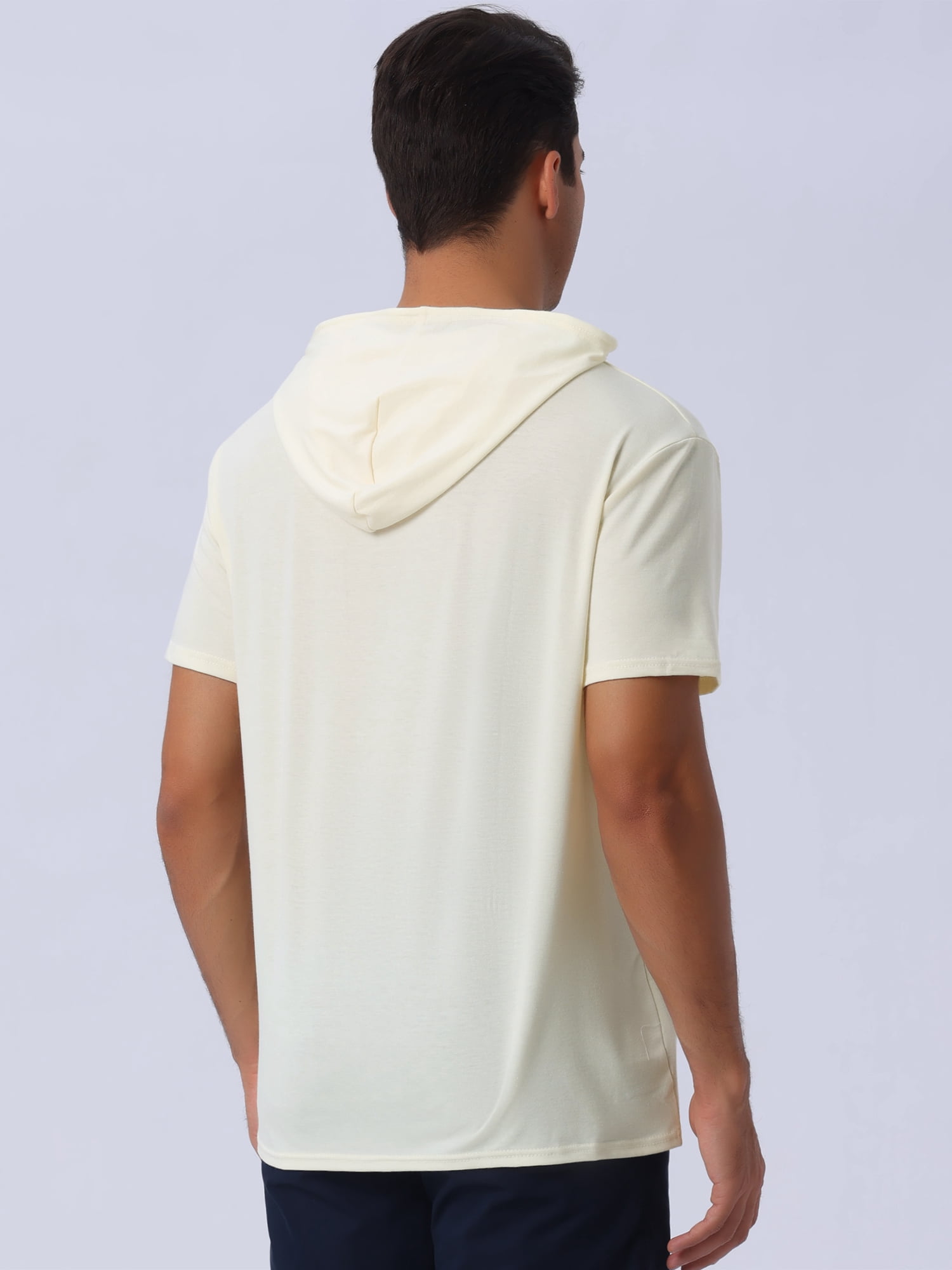 DARING DIVA Men's Casual Short Sleeve Pullover Drawstring Hooded T-Shirt M Beige