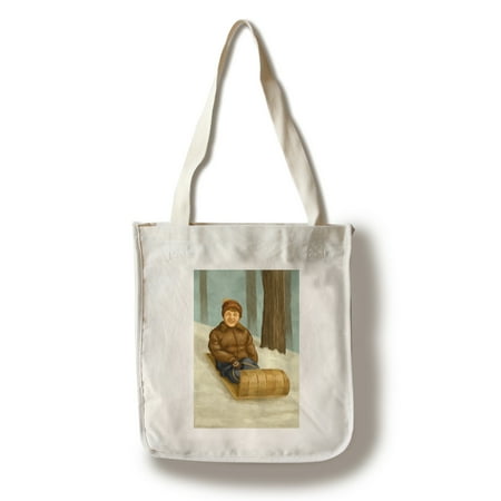 Screen Printing Tote Bags - Sledding - Christmas Oil Painting - Lantern Press Artwork (100% Cotton Tote Bag - Reusable)