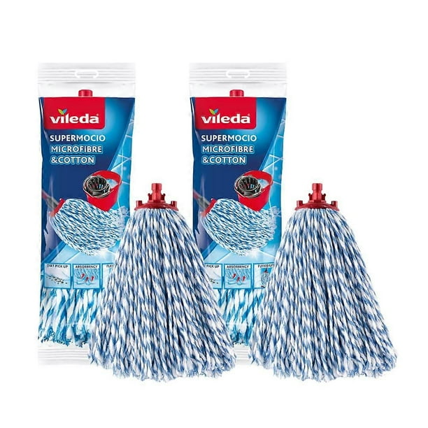 Supermocio Micro and Cotton Mop Refill, White, 18 x 10 x 37 cm, Pack of 2 Mopheads