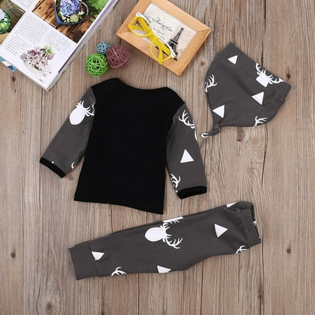 

Fidelma Boys Outfits&Set Newborn Baby Girl Boy Clothes Deer Tops T-shirt+Pants Leggings 3pcs Outfits Set Black-100