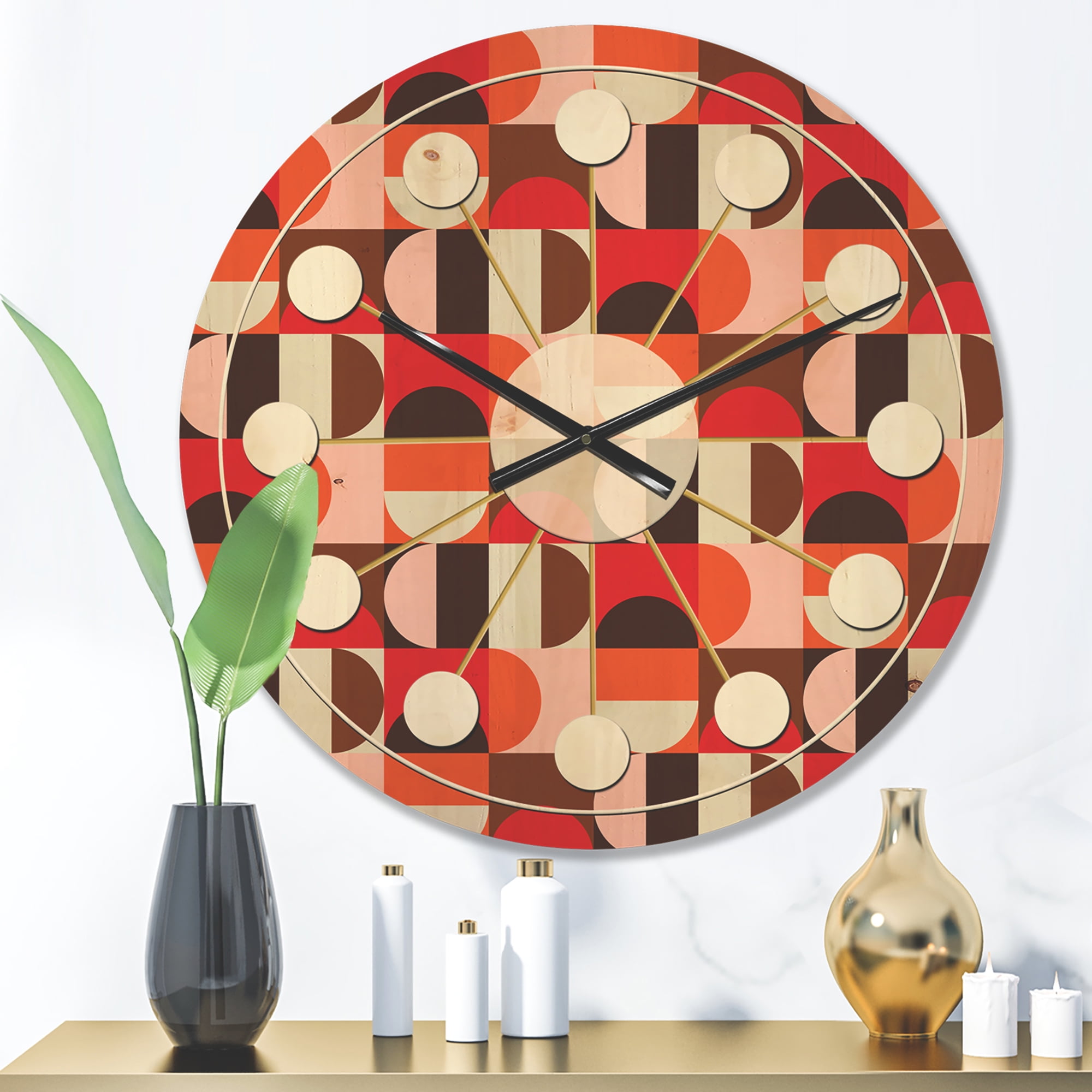 Designart 'Geometrical Retro Design XIII' Mid-Century Modern Wood Wall Clock