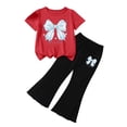 thumbnail image 2 of ZOYOEN Toddler Girls Outfits Set- Soft Comfortable Cute Shorts Sleeve T Shirts and Flare Pants Baby Summer Clothes Red Size 6 T, 2 of 5
