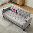 thumbnail image 4 of 62" Mid Century Modern Tufted Linen Loveseat Sofa with USB Charging Ports and Cup Holders, Perfect for Small Spaces, Light Grey, 4 of 9