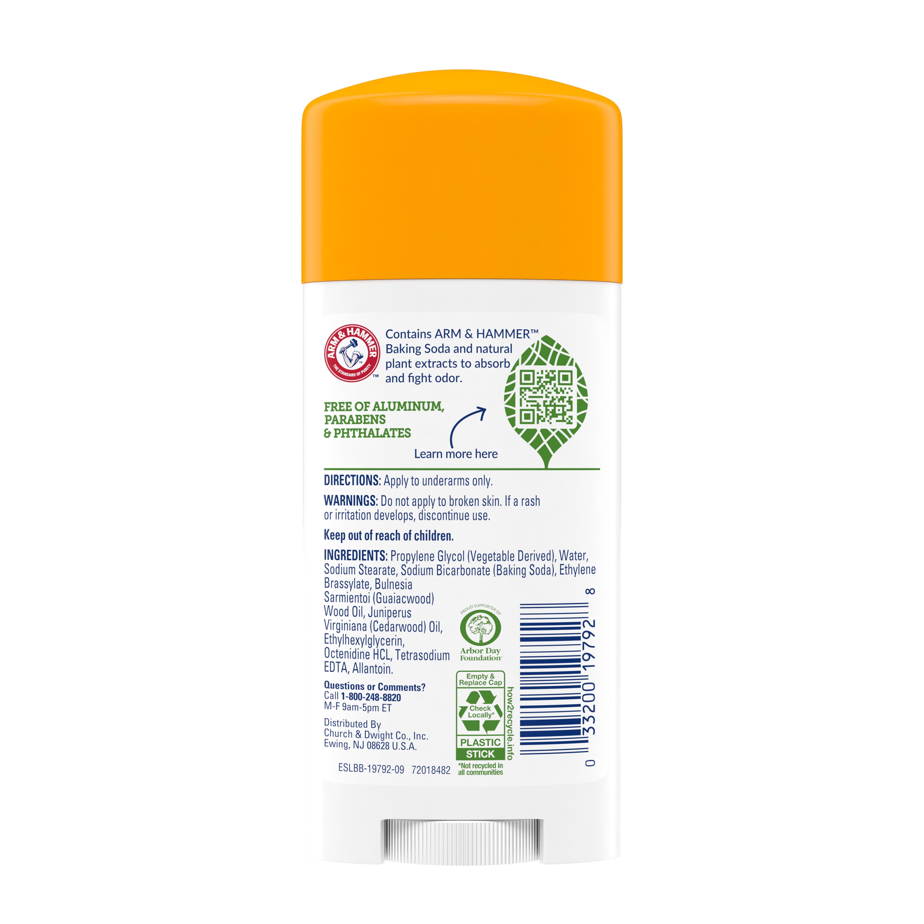 ARM & HAMMER Essentials Deodorant- Unscented- Solid Oval- 2.5oz- Made with Natural Deodorizers- Free From Aluminum, Parabens & Phthalates