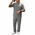 thumbnail image 6 of Dpjklzsn Men's Linen Shirt and Pants Set, Long Sleeve Crewneck Resort Outfit with Drawstring Pants, 6 of 6