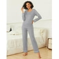 thumbnail image 3 of Ekouaer Womens Pajama Sets 2 piece Lounge Sets for Women V-neck Long Sleeve Top and Elastic Waist Pants with Pockets, 3 of 7
