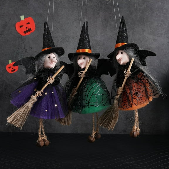 Set of 3 Magic Gnome Witch Broom Pendant - Unleash a Mysterious Halloween Night Party Favors Home Decor Room Decor Holiday Accessory