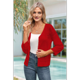 thumbnail image 7 of Women'S 2025 Cropped Cardigan 3/4 Sleeve Crochet Shrug Hollowed-Out Knit Sweater Tops Red XL, 7 of 7