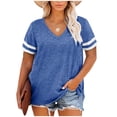 thumbnail image 4 of Casual Summer Tops for Women V Neck T Shirts Short Sleeve Tunic Tops Loose Fit Women's Striped Strappy V-neck Color-Plaid T-shirt, 4 of 5