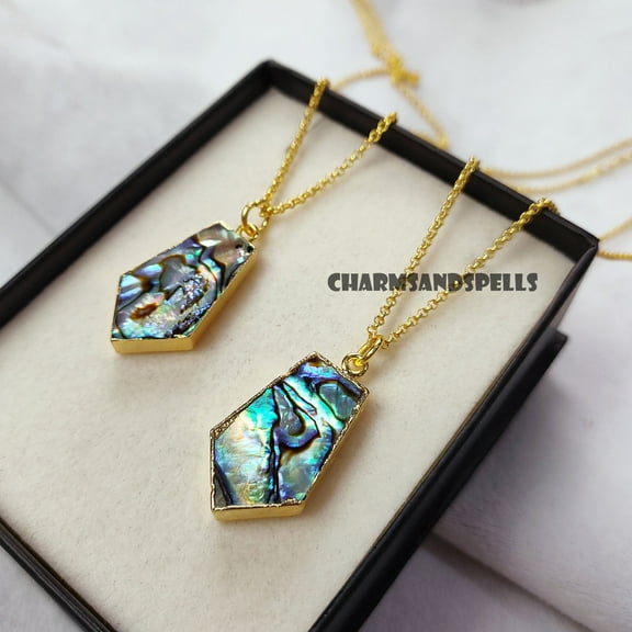 Natural Abalone Shell Coffin Necklace, Coffin Shape Jewelry, Shell Jewelry, Colorful Necklace, Unique Gift Jewelry, Gift For Women, Gifts
