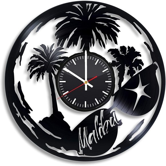 Malibu Beach Santa Monica Pier California Los Angeles Vinyl Wall Clock, Vinyl Record Handmade Art Decor for Home Room Kitchen, Vintage Original Gift For Any Occasion, Party Supplies Decoration