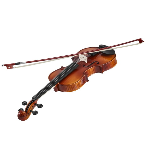 KFFKFF 4/4 Full-Size Violin for Adults, Complete Beginner Set with Case, Rosin, Bow, Shoulder Rest, Bridge, and Extra Strings, Solid Wood Instrument with Glossy Brown Finish