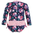 thumbnail image 2 of Hudson Baby Girls Rashguard Toddler Swimsuit, Navy Bright Pink Floral, 5T, 2 of 2