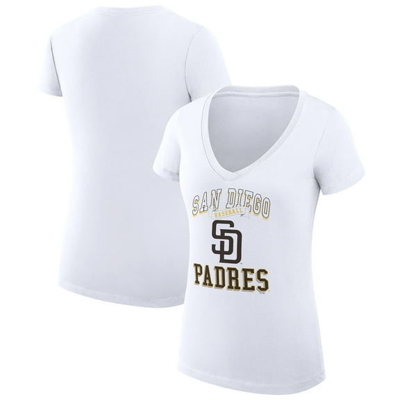 Women's G-III 4Her by Carl Banks White San Diego Padres Super-Slim Fit Lightweight Team Logo Graphic V-Neck T-Shirt