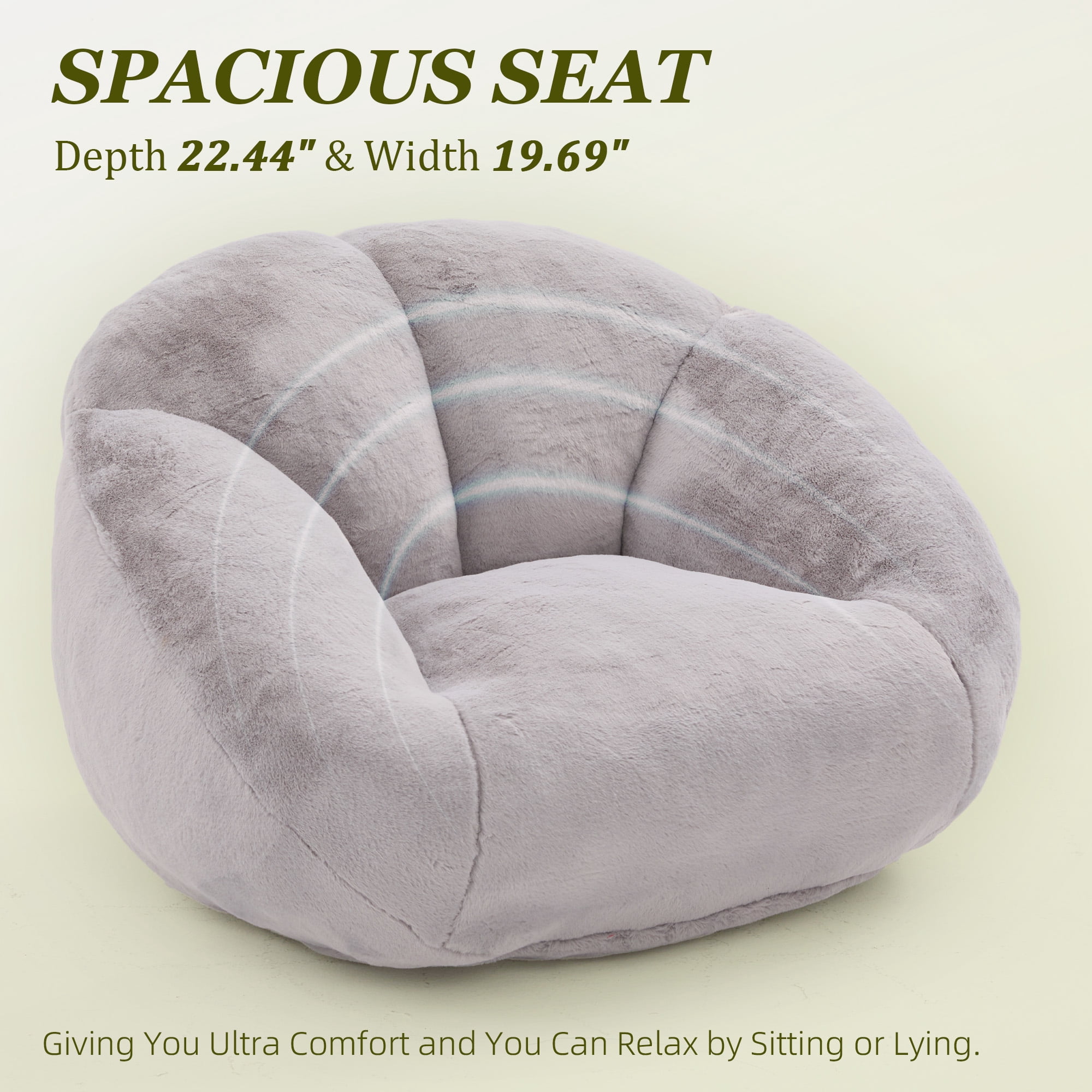 MOONMISS Bean Bag Chair for Adults & Teen,Floral Shaped Memory Foam Deep Sink-in Breathable Faux Fur Bean Bag Sofa,Easy to Clean for Living Room & Dorm,Light Gray