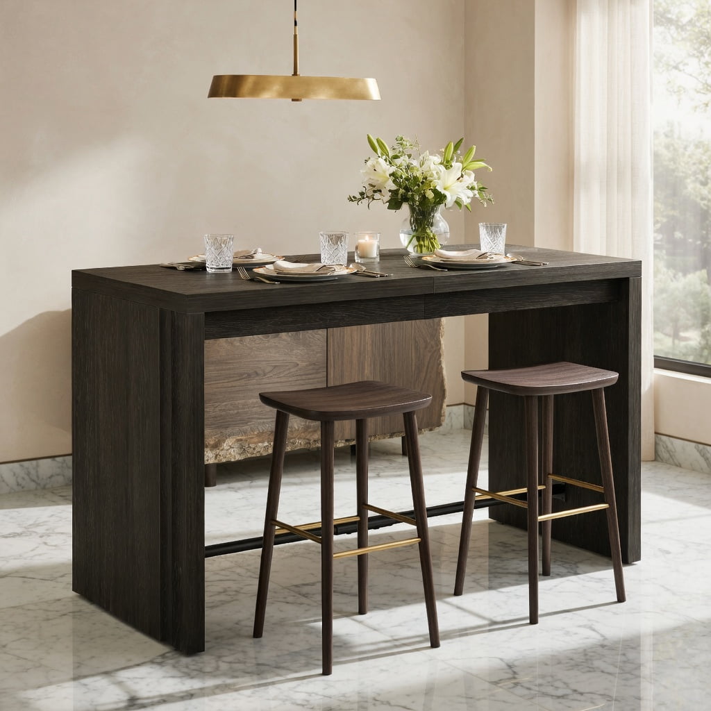Hommoo 63 Inch Rectangular Counter Height Bar Table with Metal Footrest, Modern Pub Table for Kitchen, Home Bar & Cafe, Black