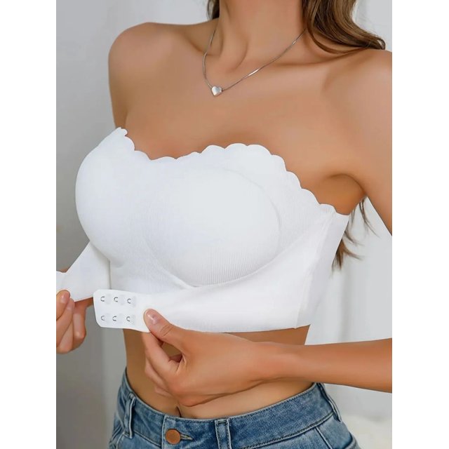 Seamless Wave-Edge Women'S Bralette - Front Closure, Wireless, Full Coverage, Solid White, Soft Nylon & Elastane Blend, Comforta