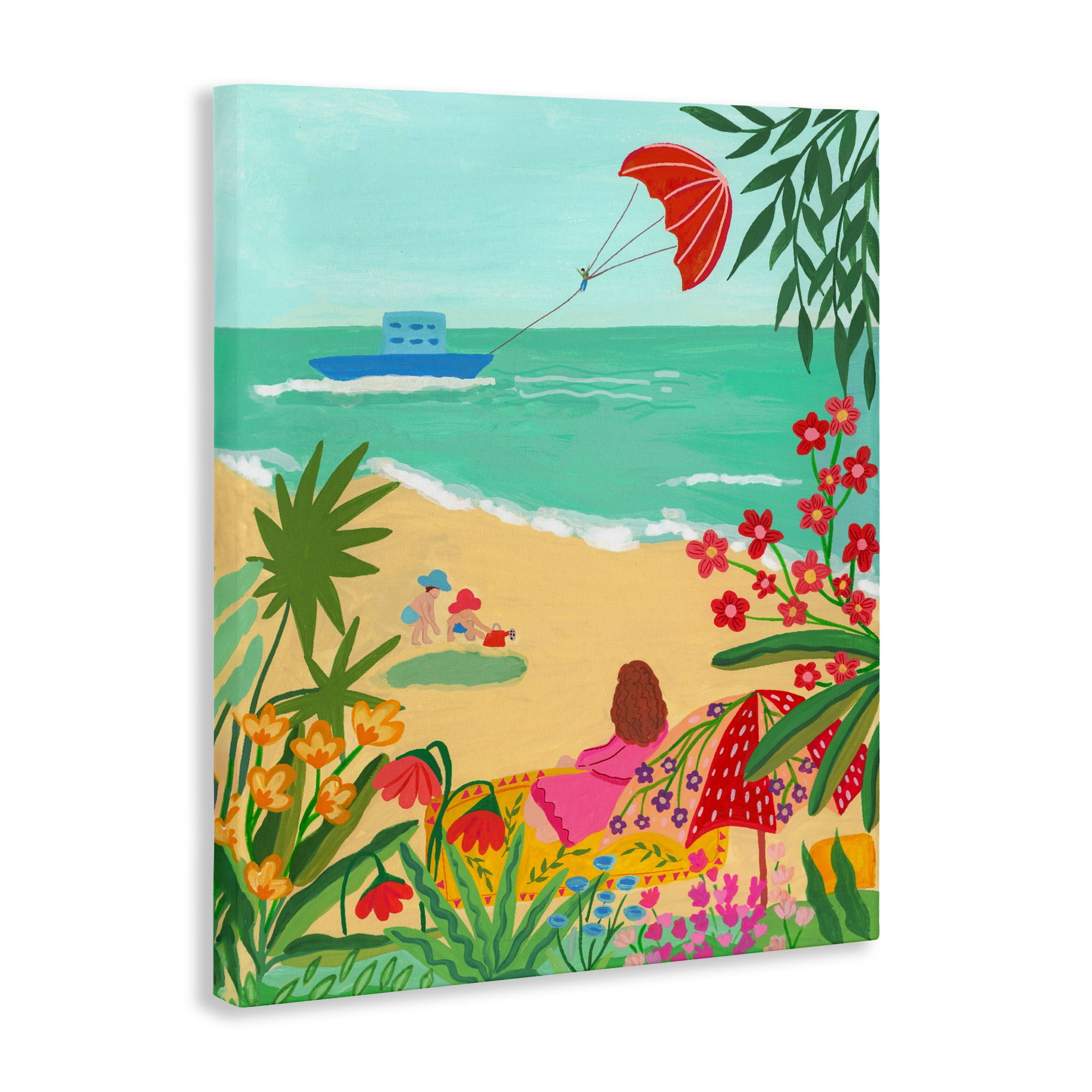 Beach And Flowers View Canvas Wall Art, design by Nabeela Rumi