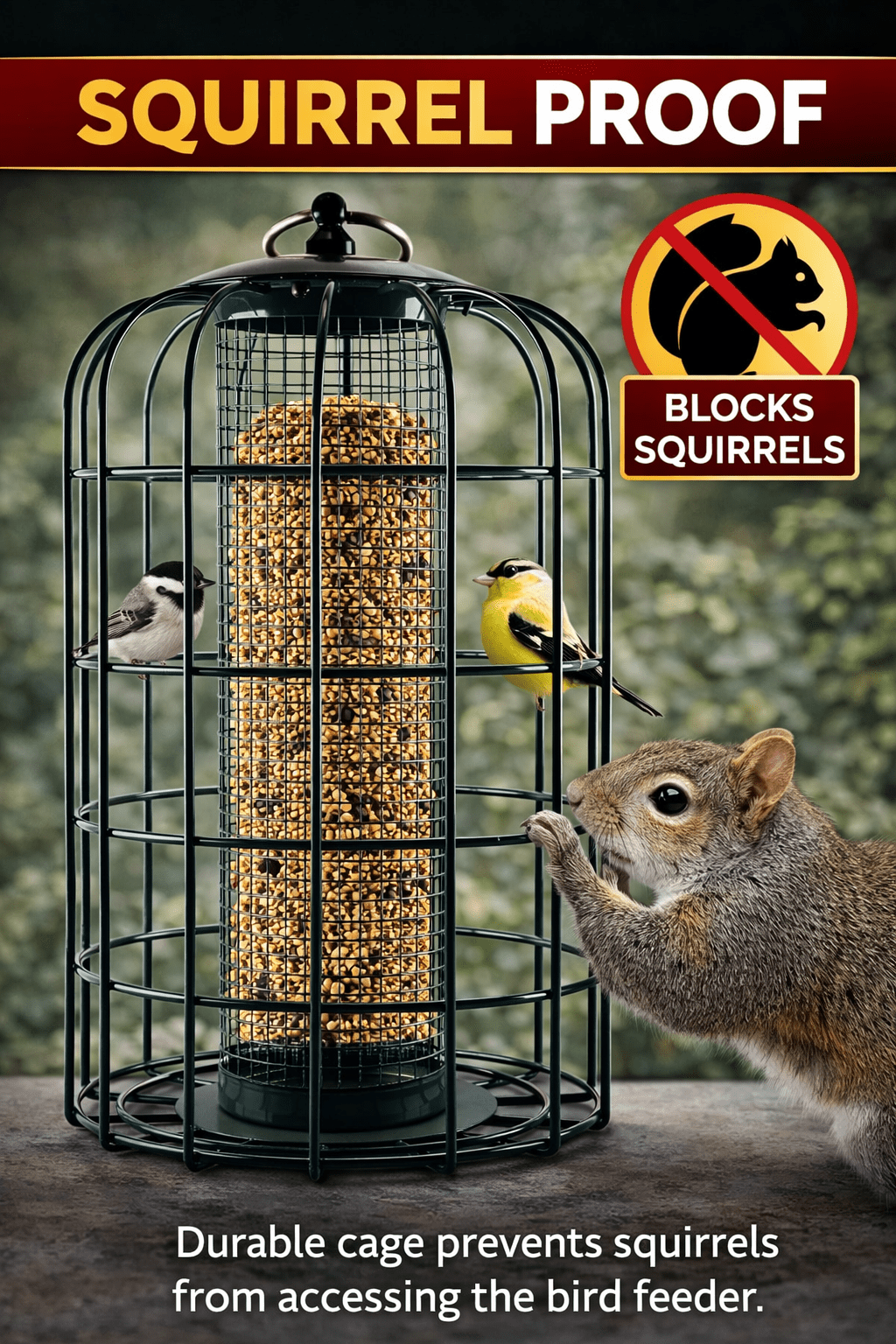 Simple Living Solutions Squirrel Resistant Bird Feeder, Metal Cage, Hanging Outdoor