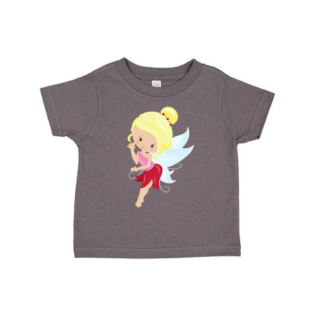 

Inktastic Cute Fairy Blonde Hair Fairy In Red Dress Gift Toddler Toddler Girl T-Shirt