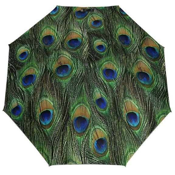 Peacock Feather Umbrella for Rain - Portable, Double Layer Automatic Folding Umbrella UV Protection for Rain Car Travel Outdoor Men Women