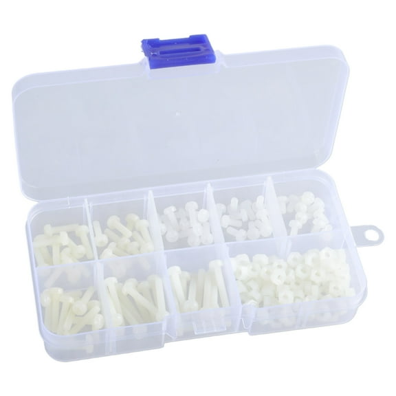 160Pcs Metric 8 Sizes Assortment Stand-off Nylon Screws Bolt & Nuts White